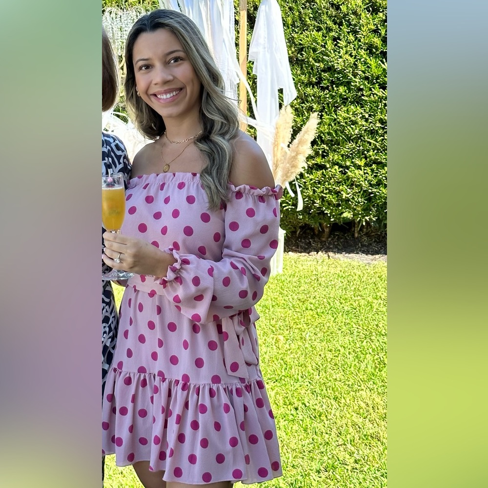 XS Dusty Pink Polka Dot Tie Waist Shift Dress